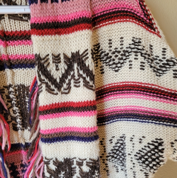 Wool Blend Boho Fringe Striped Cardigan Sweater, M - Picture 8 of 12